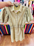Mineral Wash Puff Sleeve Pearl Snap Dress