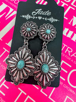 Faux Turquoise Western Concho Earrings