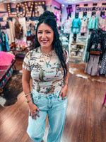 Yipee Ki-Yay Ivory Mesh Top