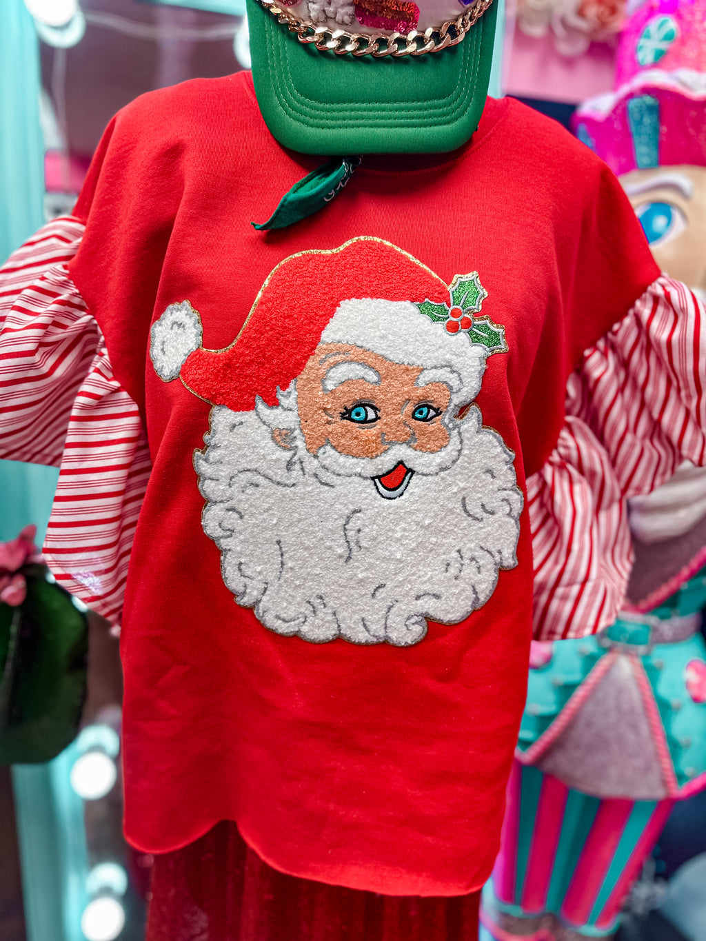 Candy Cane Sleeve Santa Sweatshirt
