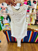 White Rhinestone Ribbed Bodysuit