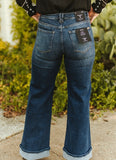 Dark Wash Wide Leg Cuffed Jeans