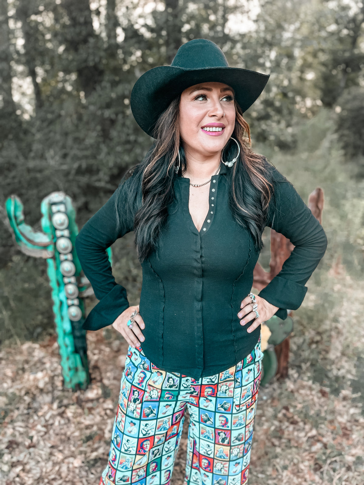 Ribbed Long Sleeve Snap Top