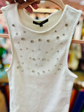 White Rhinestone Ribbed Bodysuit
