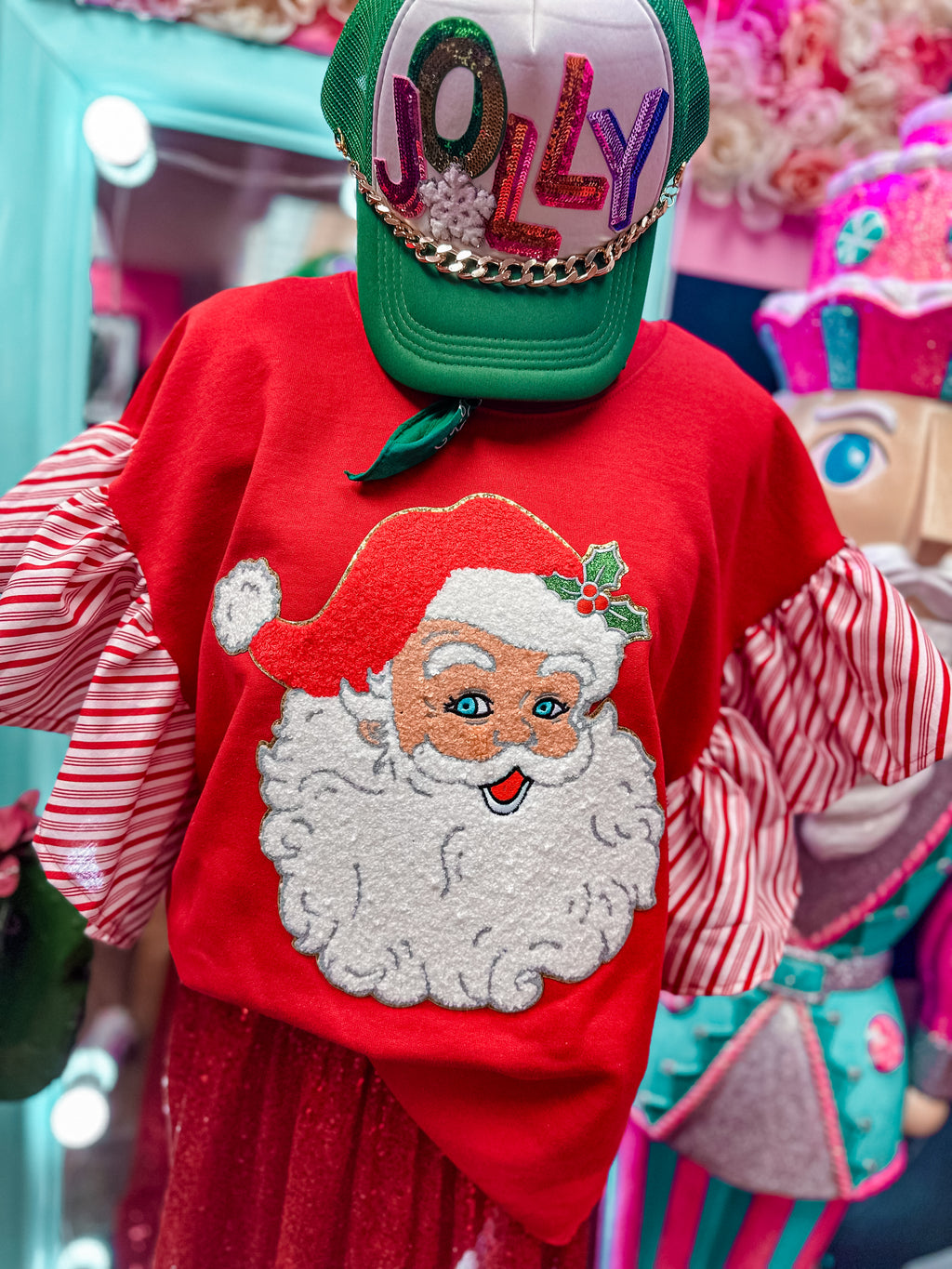 Candy Cane Sleeve Santa Sweatshirt