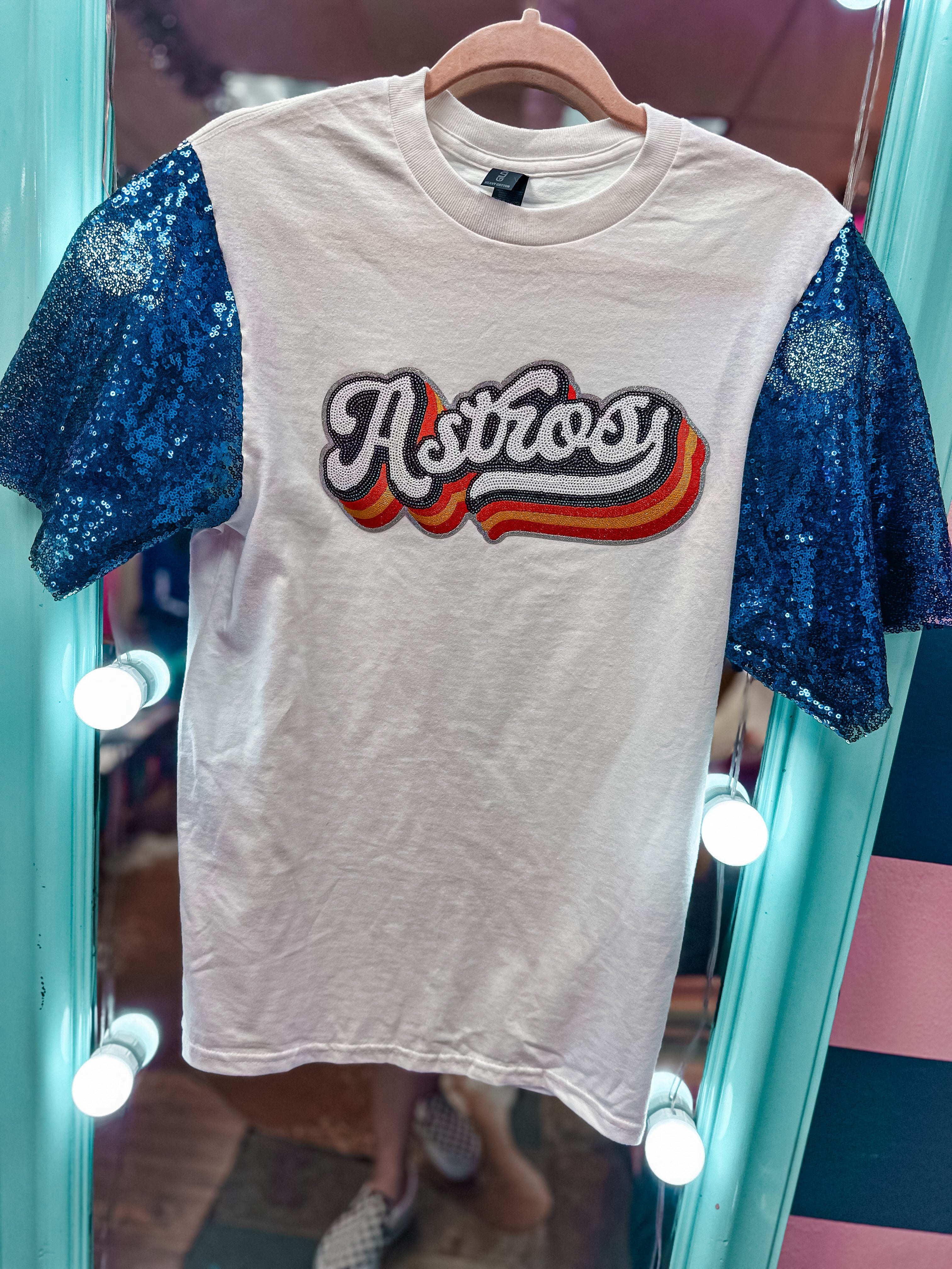 Astros Sequin Patch Sequin Sleeve Tee