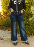 Dark Wash Wide Leg Cuffed Jeans