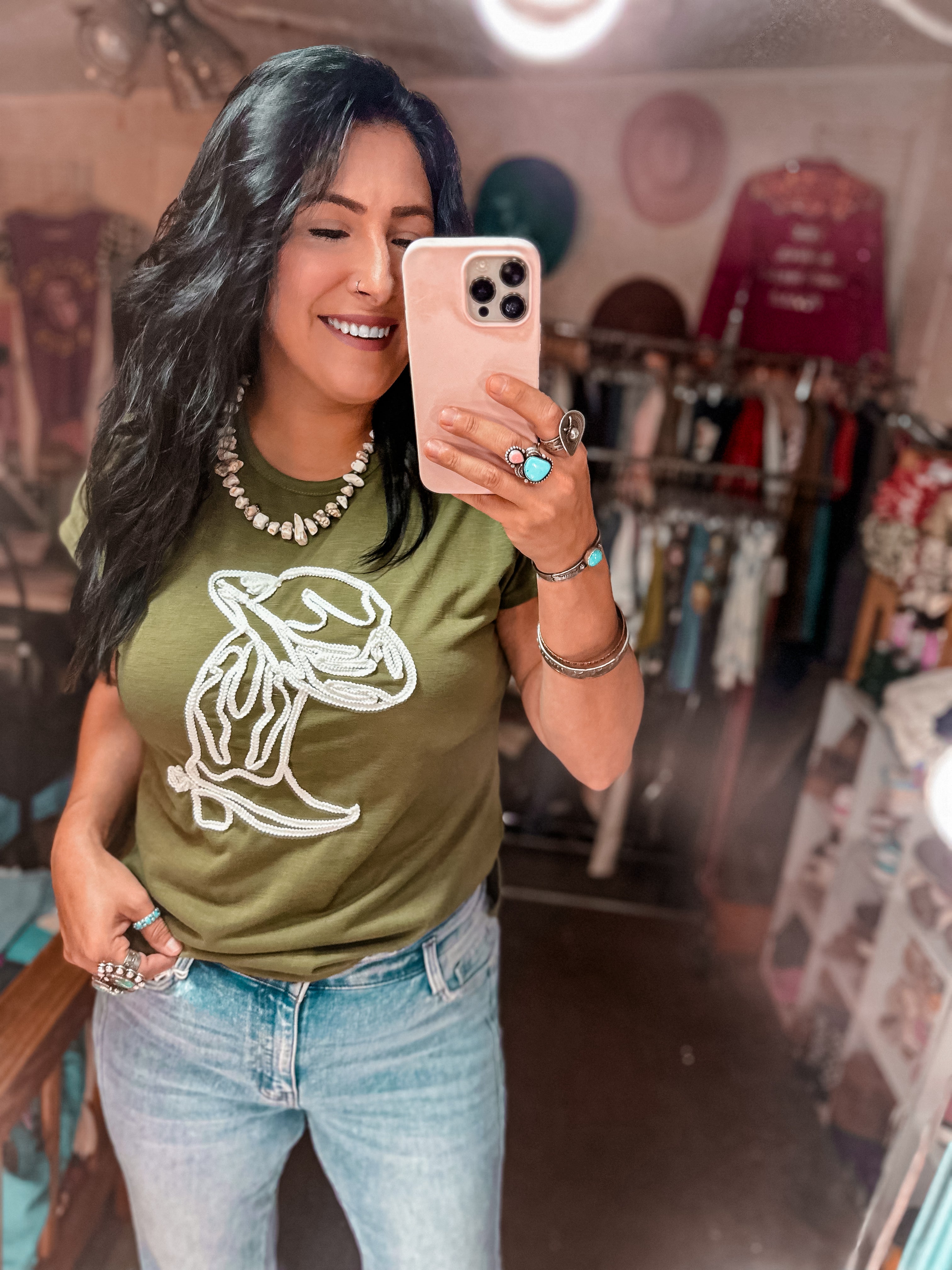 Olive Embroidered Boot Top