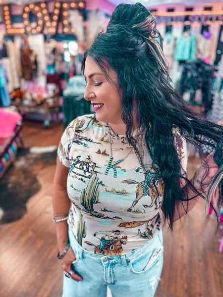 Yipee Ki-Yay Ivory Mesh Top