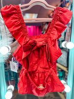 Red Ruffle Open Back Top