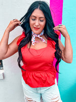 Red Ruffle Open Back Top