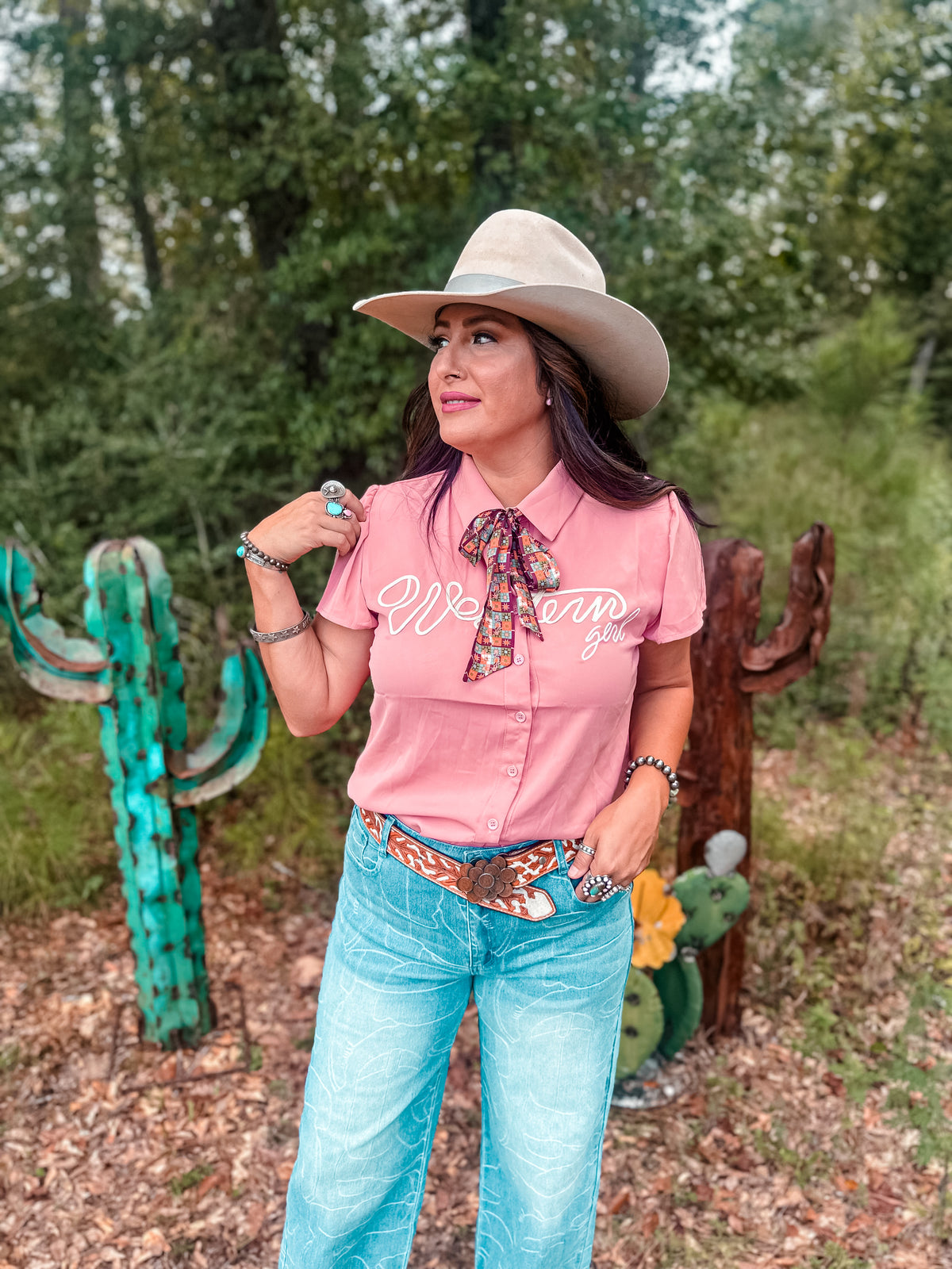 "Western Girl" Embroidered Button Up