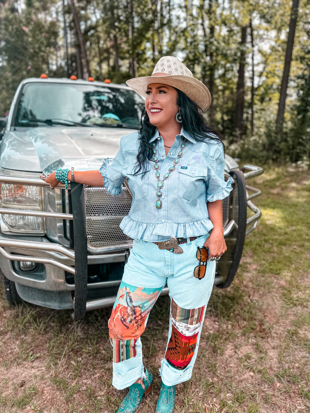 Up-Cycled Wrangler Ruffle Top