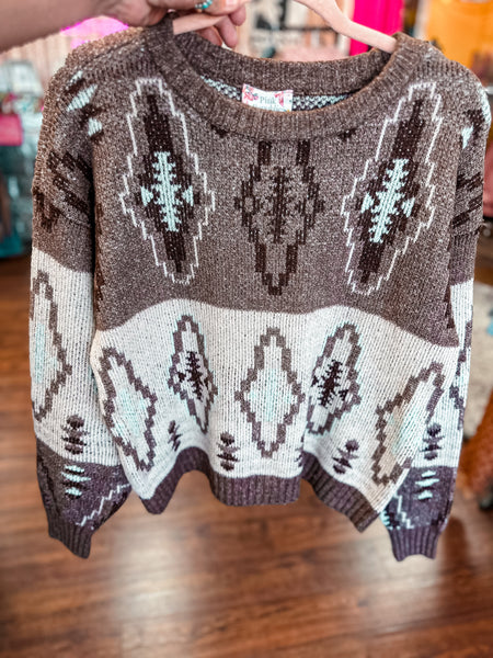 Aztec Slouchy Crop Sweater