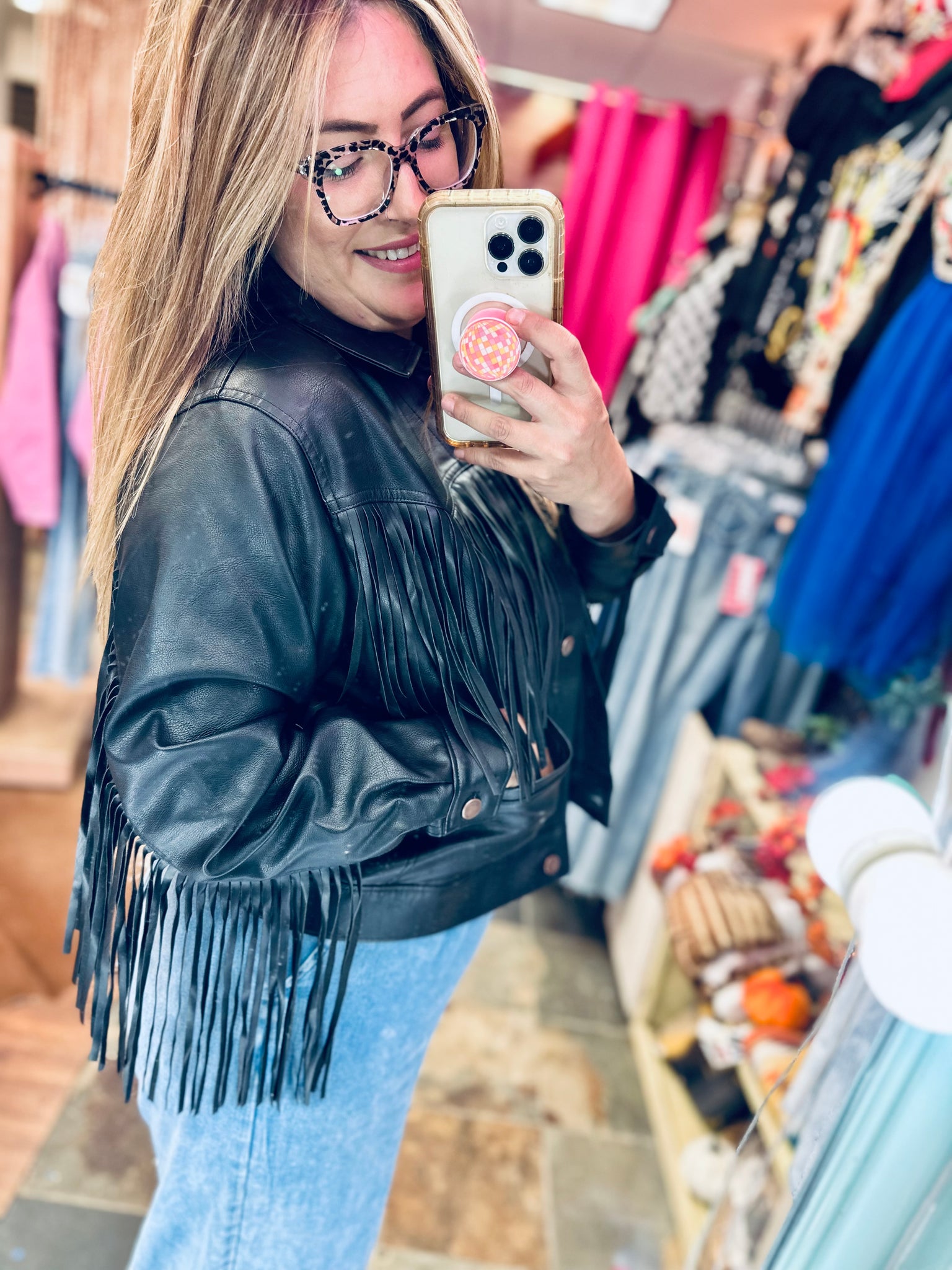 Flying High Wrangler Fringe Pleather Jacket