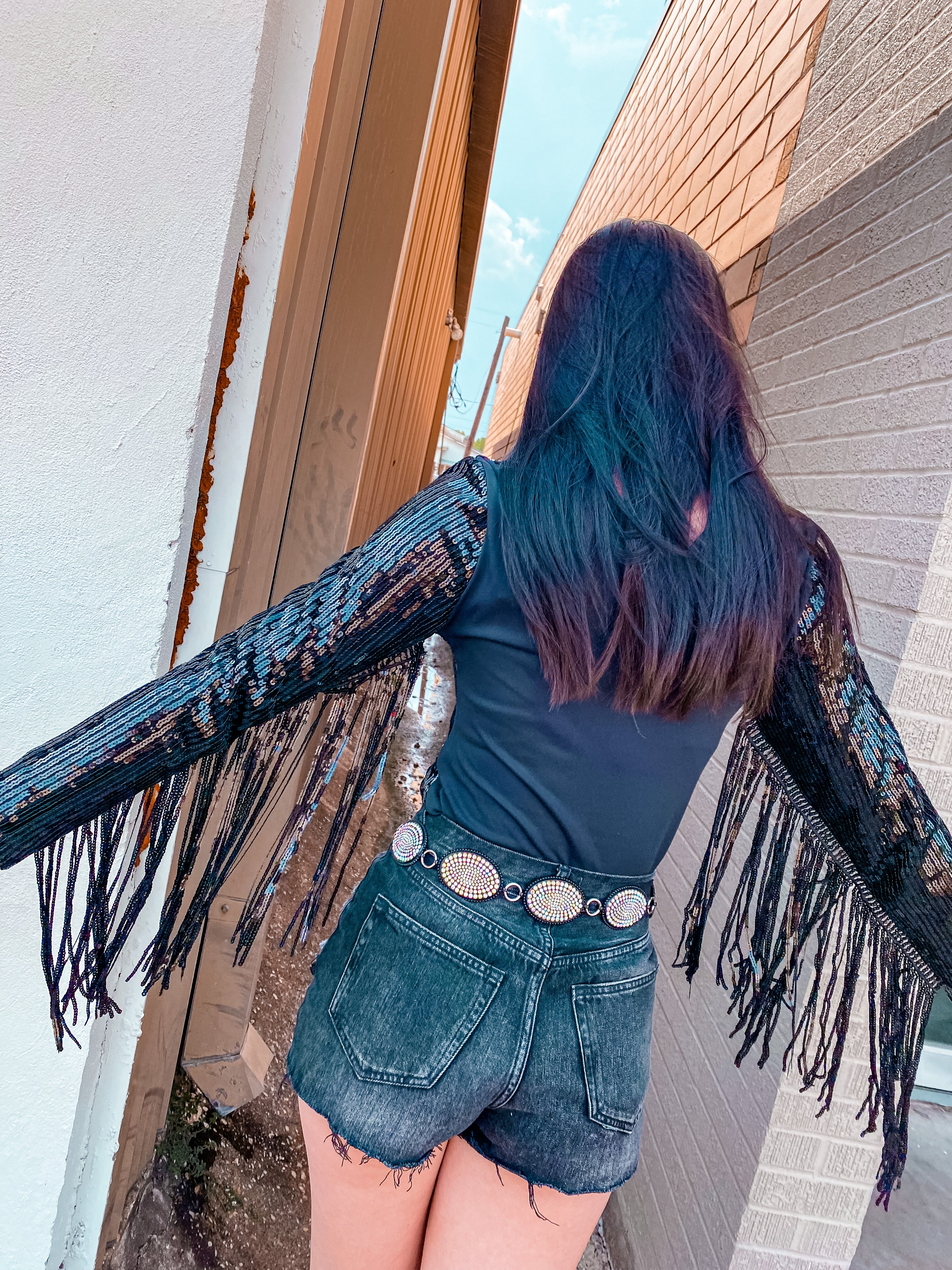 Sequin Fringe Sleeve Bodysuit