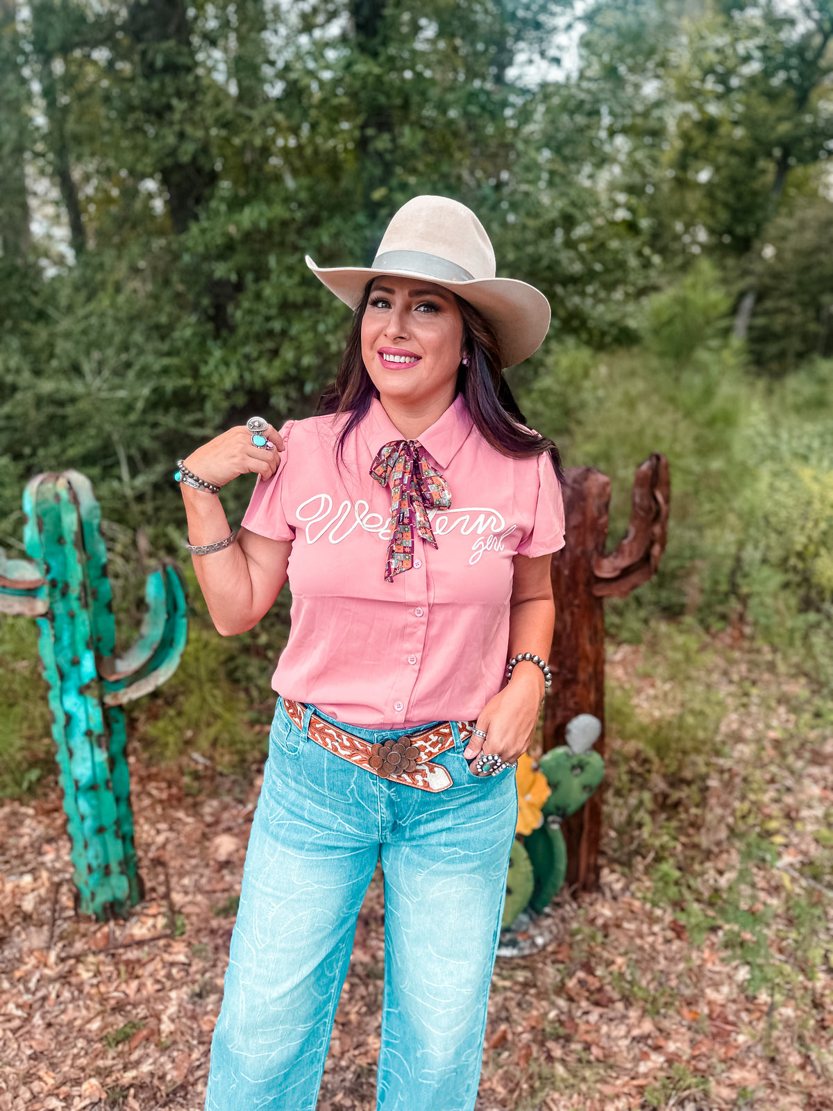 "Western Girl" Embroidered Button Up
