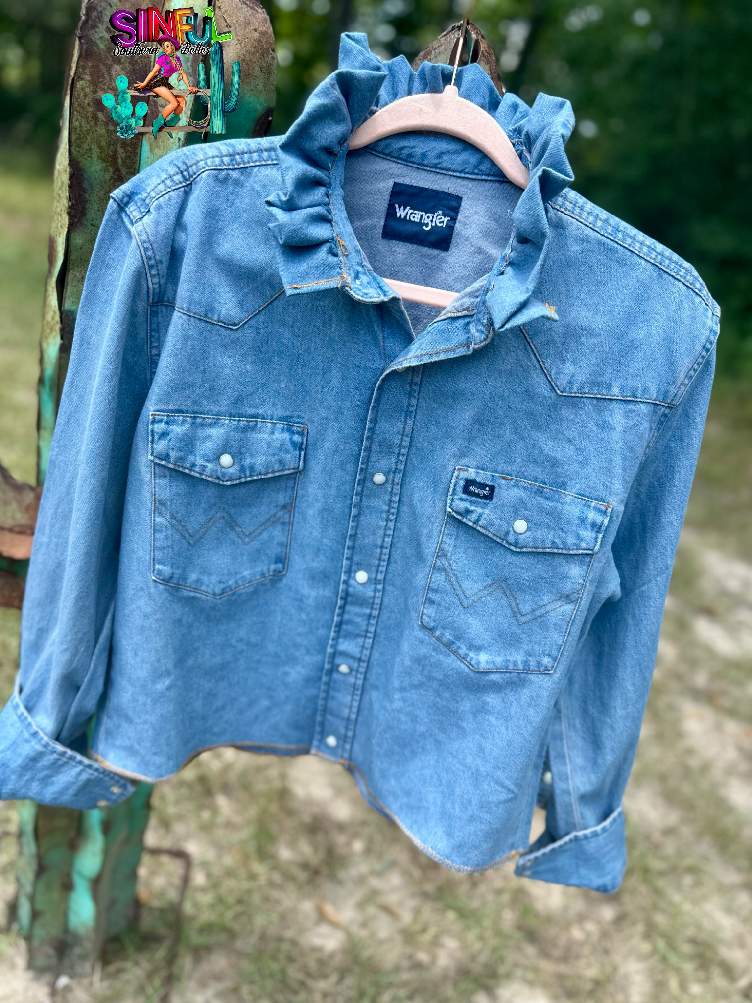 Ruffle Collar Wrangler Up Cycled Top