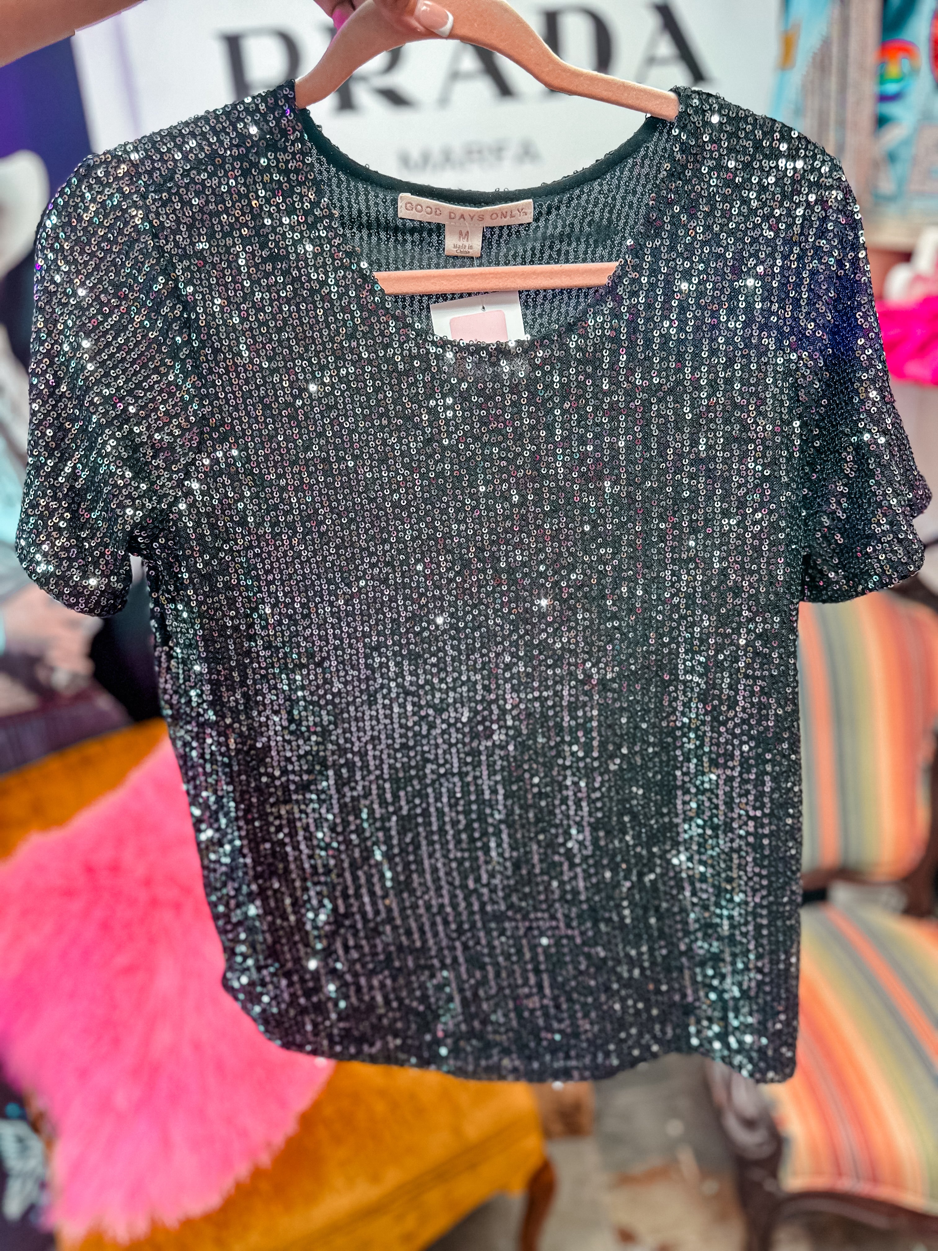 Shimmer Sequin Short Sleeve Top