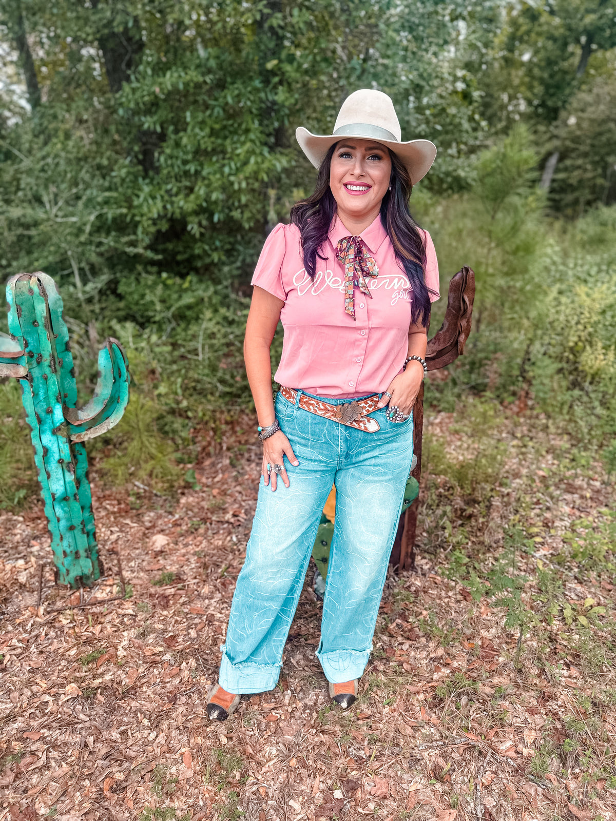 "Western Girl" Embroidered Button Up