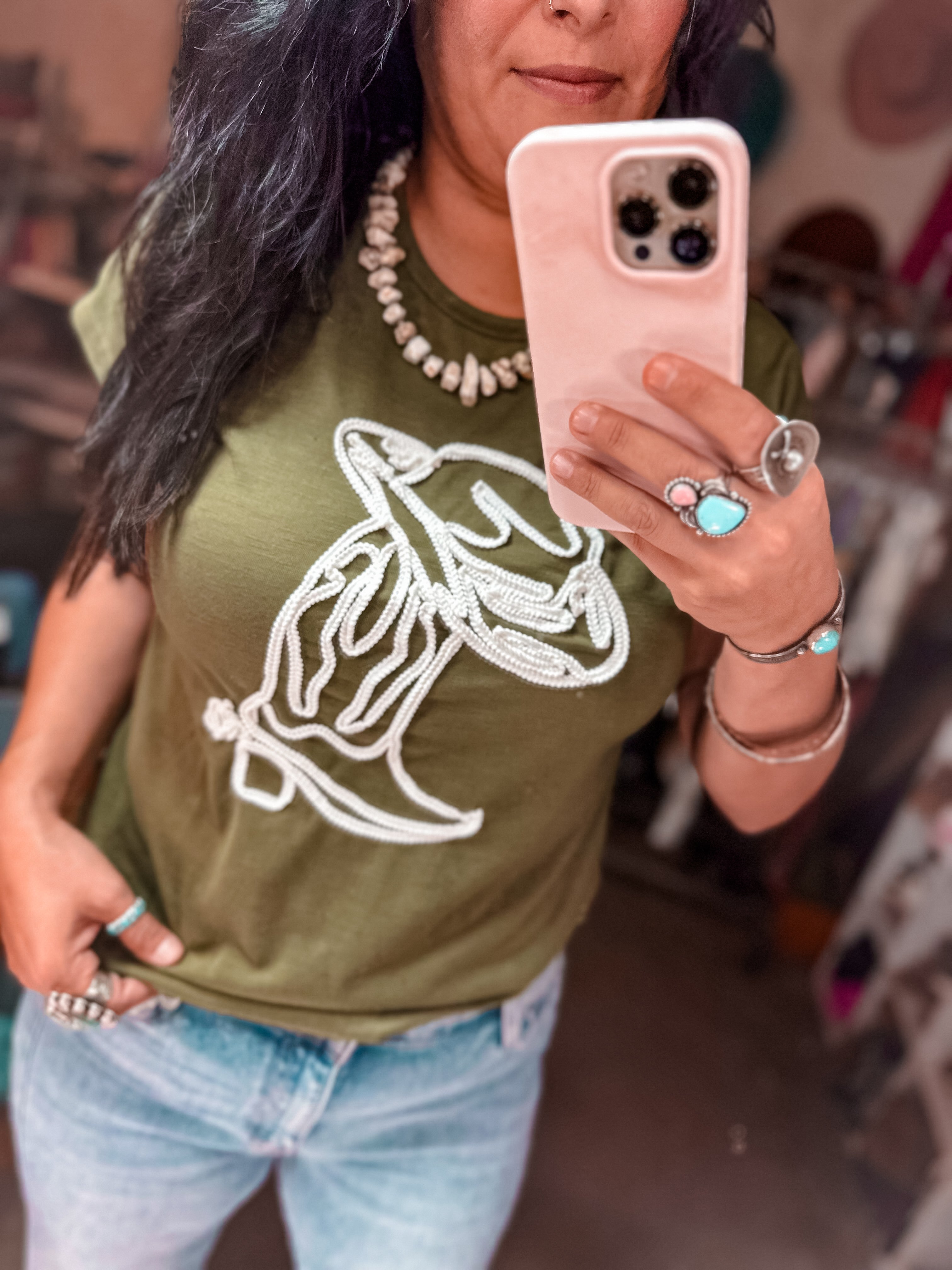 Olive Embroidered Boot Top