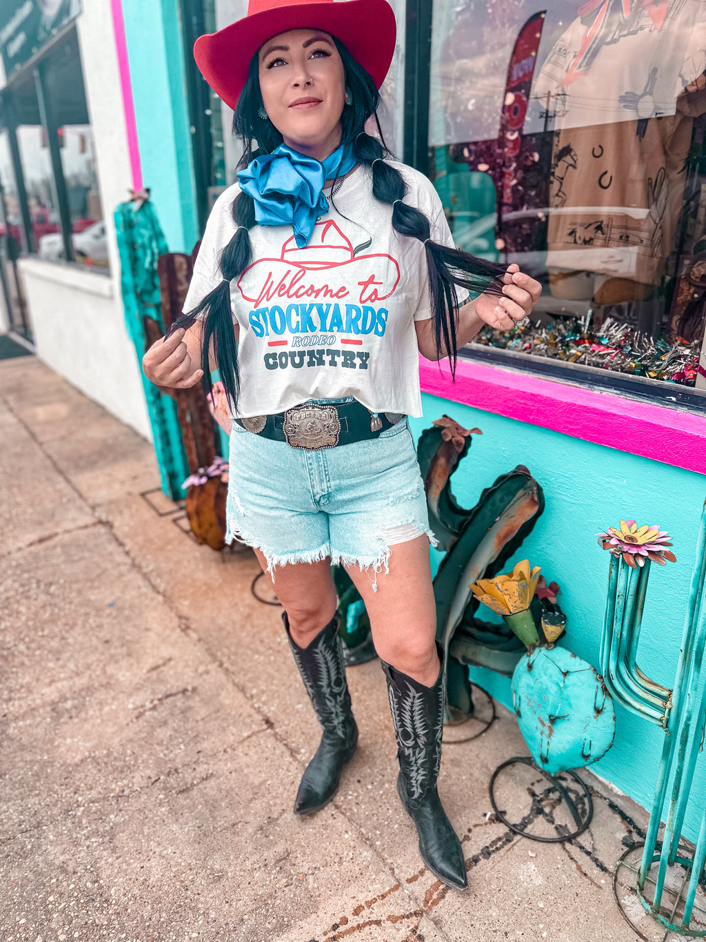 Welcome to Stockyards Rodeo Country Crop Tee