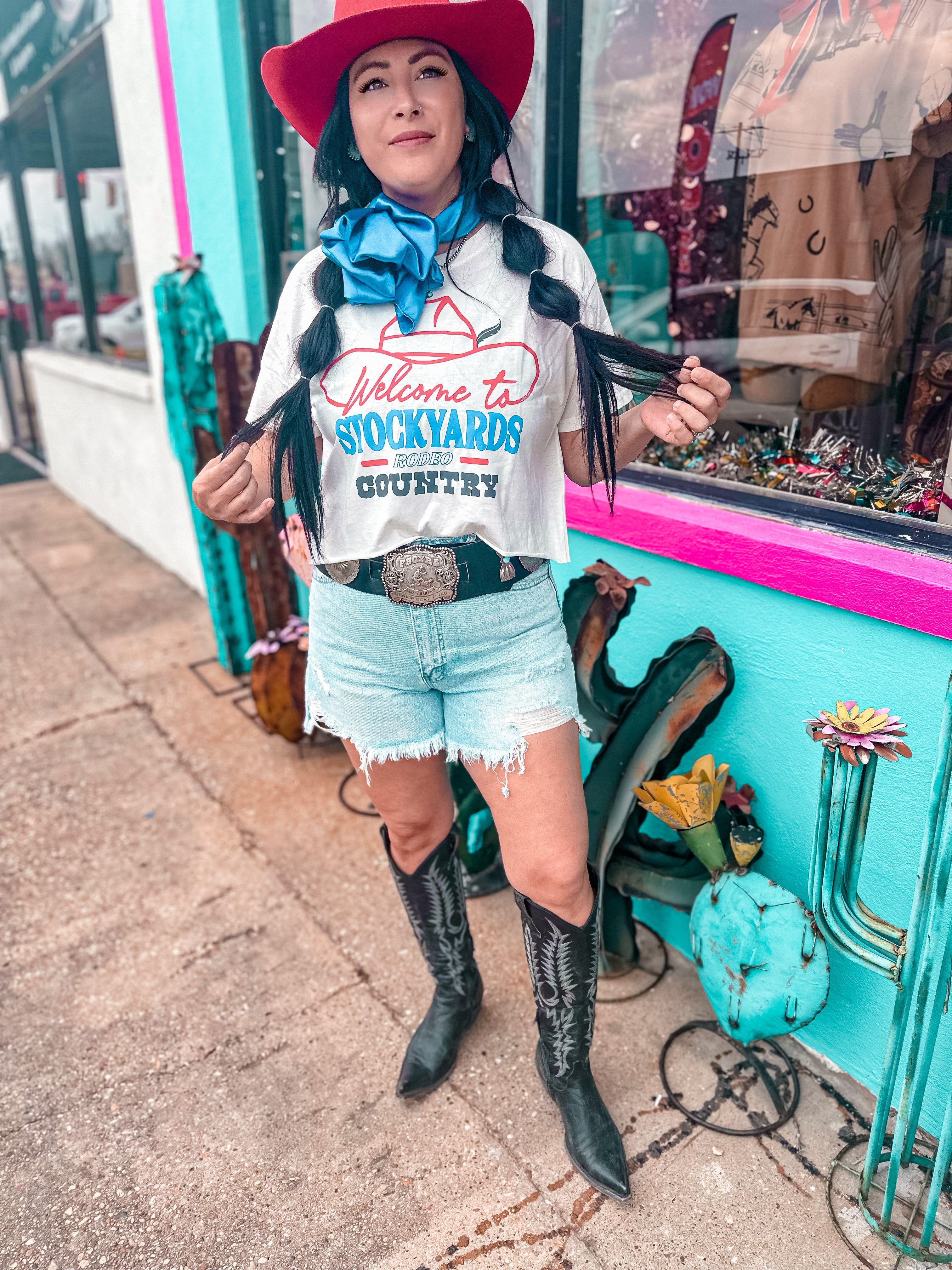 Welcome to Stockyards Rodeo Country Crop Tee