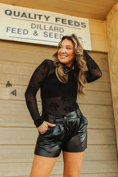 Jet Black Faux Leather Shorts