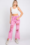 Pink Acid Wash Distressed Jeans