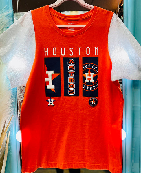 Women Astros Baseball Gameday Shirt Jersey Throwback Sequin GAME